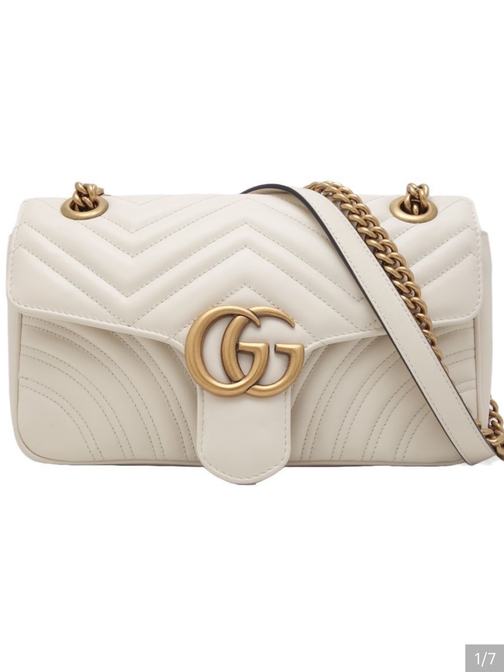Gucci Small GG Marmont Shoulder Bag in Off-White with Gold Hardware